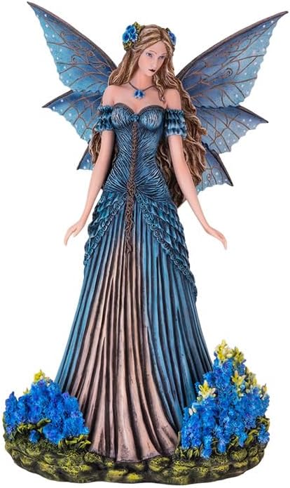 Pacific Giftware Lavender Fairy Figurine 16.54” Tall with Elegant Blue Wings and Floral Gown Exquisite Resin Fairy Statue for Indoor Home and Outdoor Garden Decor