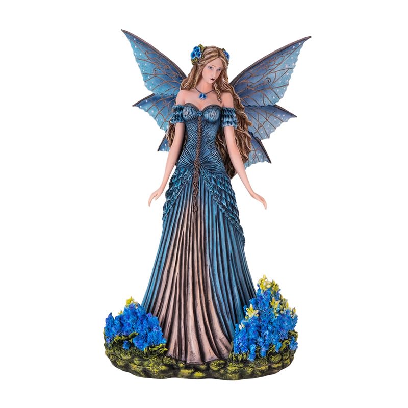 Figurine de fée lavande 42 cm grande statue de jardin en résine et ailes bleues