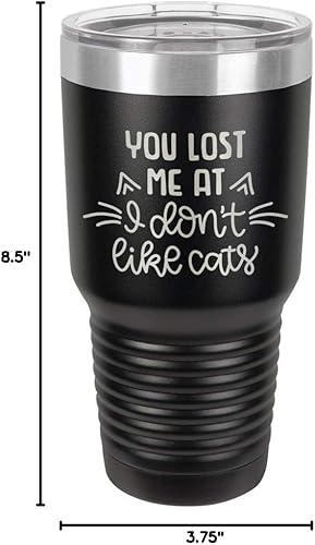 Miniatura 10 de You Lost Me at I DON'T LIKE CATS Vaso negro de 30 onzas con popote y tapa superior deslizante Taza de viaje de acero inoxidable Comparar con Yeti