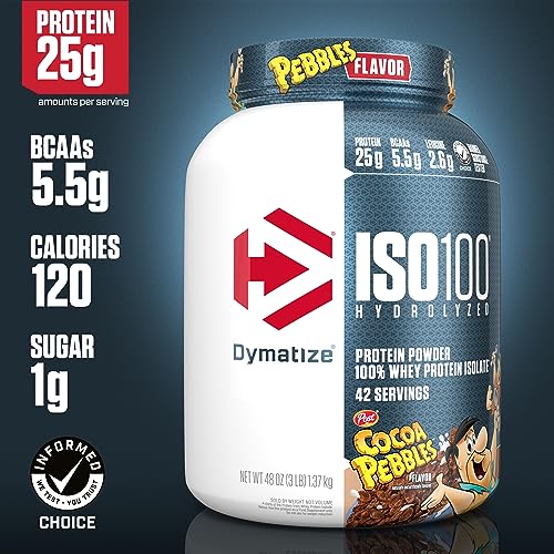 Dymatize Iso100 Hydrolyzed Protein Powder, 100% Whey Isolate , 25G Of Protein, 5.5G Bcaas, Gluten Free, Fast Absorbing, Easy Digesting, Cocoa Pebbles, 3 Pound #TOP1
