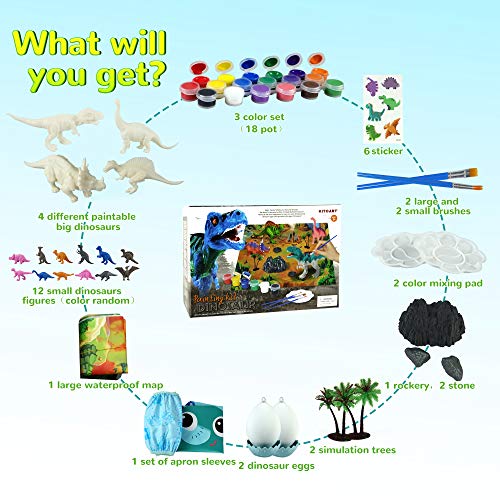 KITOART Dinosaur Painting Kits Arts and Crafts for Kids, Dinosaur Toys for Kids with Play Mat, DIY Painting Toys for Boys & Girls for Age 3 4 5 6 7 8 (58 Pcs)