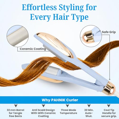 Image of Hair Curler Machine for Women | Automatic Hair Curler with 3 Temperature Settings | Curling Iron for Easy Beach Waves & Curls | Ceramic Coating Hair Styling Tool | Anti-Scald Curler Machine with 360 Swivel Cord