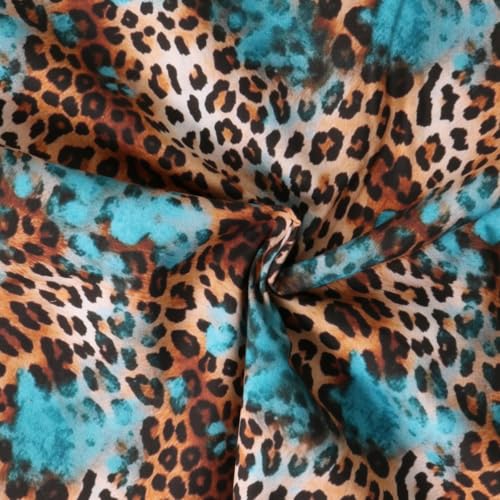 Tissu Coton imprimé Savahona léopard sur fond Bleu turquoise - Par 50 cm