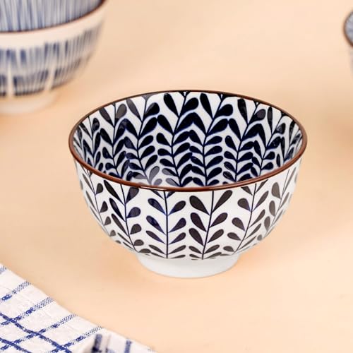 Image of Nestasia Ceramic Snack Bowl Set of 5 (350ml Each) - Dishwasher & Microwave Safe Bowls for Serving Soup, Rice, Dal, & Salad | 100% Food Safe Patterned Bowls with Glossy Finish - Ideal for Gifting
