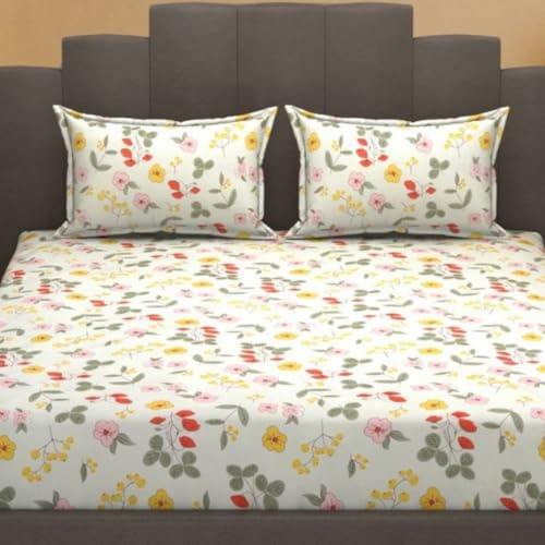 Image of Mafatlal Luxe Lilac 140 GSM Soft Microfiber Double Bedsheet with 2 Pillow Cover for Queen Size Bed, 90x100 Inch - Off White, Lightweight, Cozy & Durable
