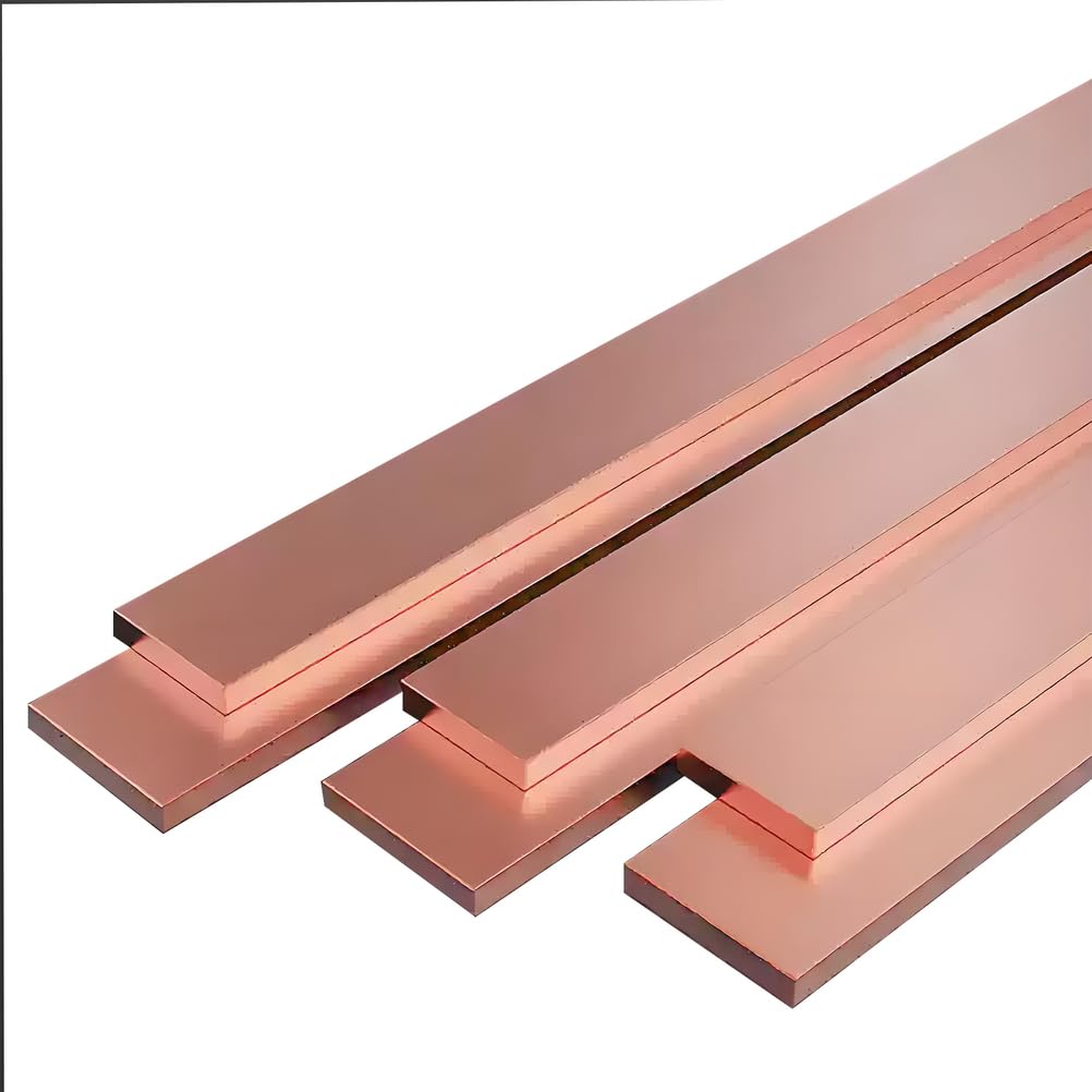 Barra Plana de Cobre T2, Barra de Cobre Puro de Alta Conductividad para Puesta a Tierra, Distribución Eléctrica, Transferencia Térmica y Proyectos Industriales,6mm*30mm*1000mm