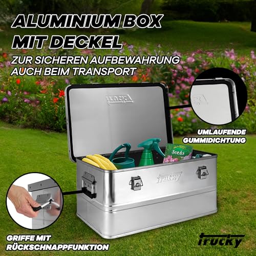 Trucky Aluminium Box mit Deckel Silber Alu Kiste Alukiste Auswahl Transportbox Metallbox Aufbewahrungsbox Boxen Abschliessbar Metallkiste, Größe:85 L