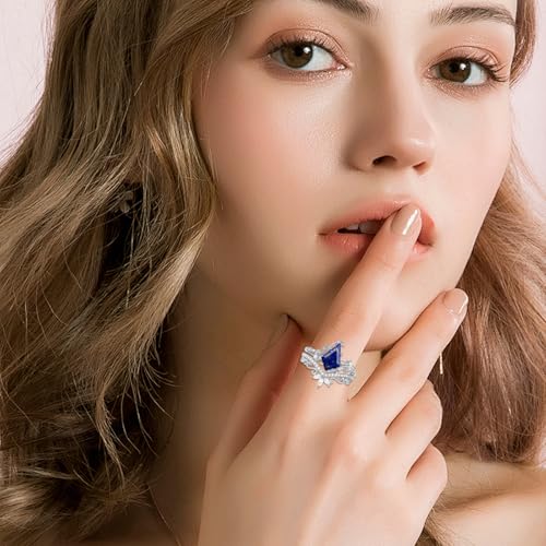 1CT Kite Cut Gemstone Wedding Ring Set for Women, Solid 10K 14K 18K Gold Bridal Ring Sets with Diamond Art Deco Leaf Engagement Promise Rings 2pcs Jewelry Gift for Her3