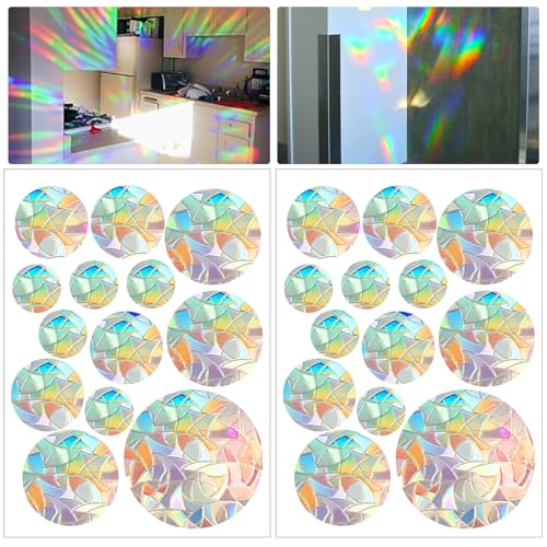 Nogeqi 26 adesivi rotondi per finestre, prisma in pvc Suncatcher per finestre, anti-collisione, decorazione per finestre della porta, sala da pranzo, camera da letto, 26 pezzi