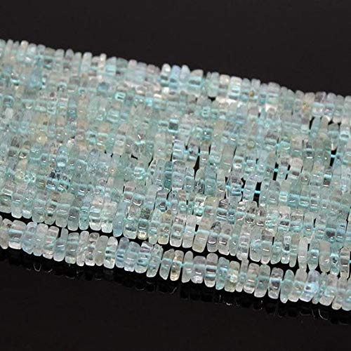 BEADS GEMSTONE 5 Strands Aqua Blue Aquamarine Smooth Square Heishi Cube Gemstone Craft Loose Beads 15 Inch Long 4mm Code-HIGH-1372