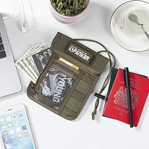 Image of EXCELLENT ELITE SPANKER Passport Holder Nylon Neck Pouch RFID Blocking Travel Neck Wallet ID Card Organizer Pouch with Neck Lanyard(Ranger Green)