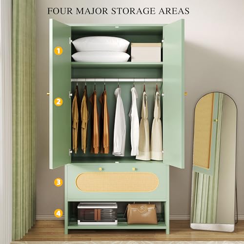 image for DWVO Rattan Armoire Wardrobe Closet - 70