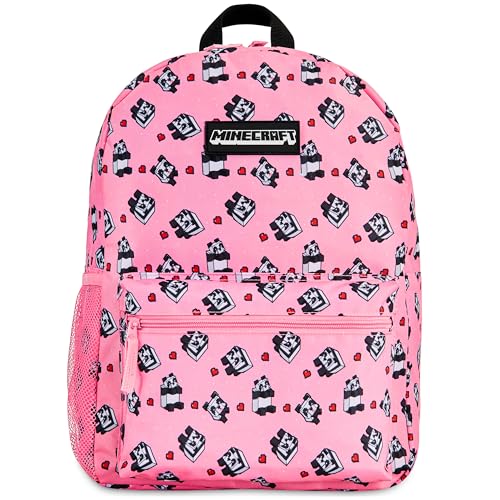 Minecraft Mochila para meninos, crianças, adolescentes, alças ajustáveis, bolso frontal, mochila para esportes, academia, escola, presentes para jogadores, rosa, 18.1x12.6x6.3inch, Mochilas Daypack