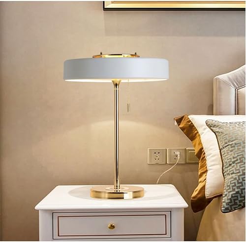 Miniatura 6 de NOLLAM Lámparas de Mesa moderna lámpara de mesa para dormitorio, interruptor de tirón, lámpara de mesita de noche, pantalla de cúpula de metal,