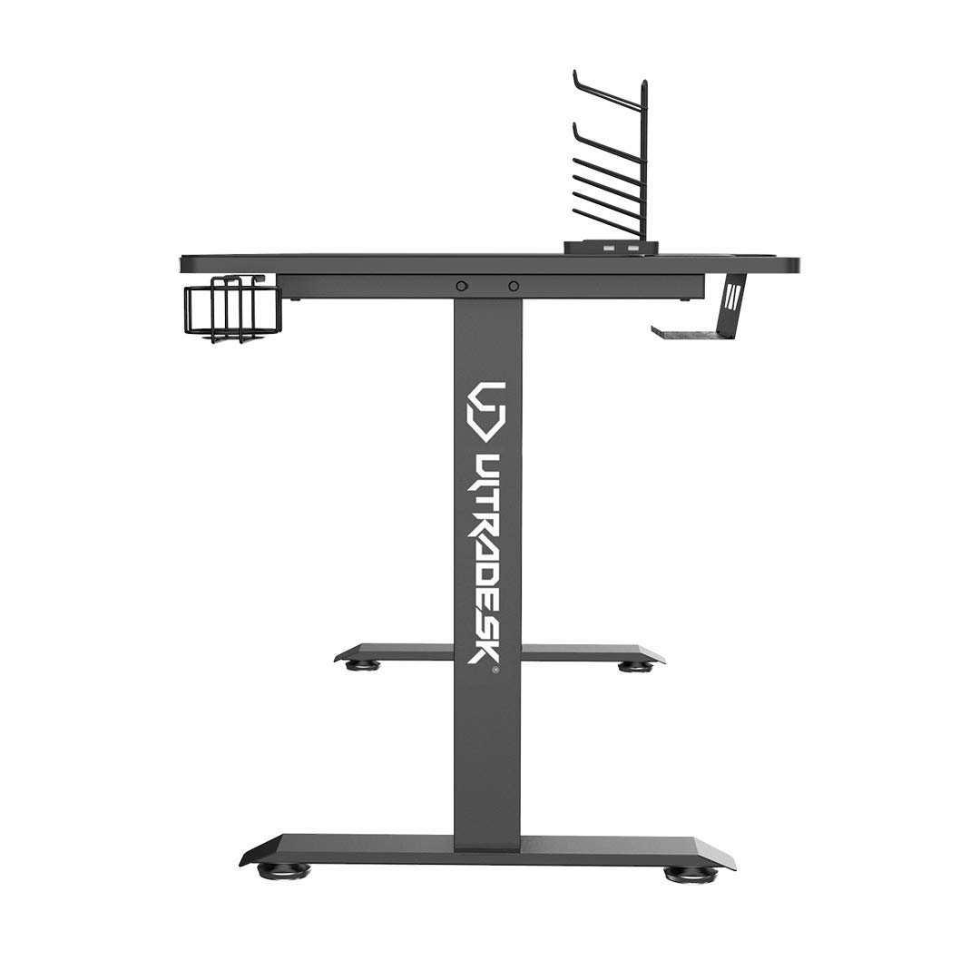 ULTRADESK Momentum|Sedia Da Gioco Ergonomica Con Ampio Spazio Di Lavoro, Pad XXL, Supporto Per Cellulare, Portabicchieri|Costruzione In Acciaio Con Rinforzi, Portante Fino A 130 kg | Nero, 152,5x70 cm