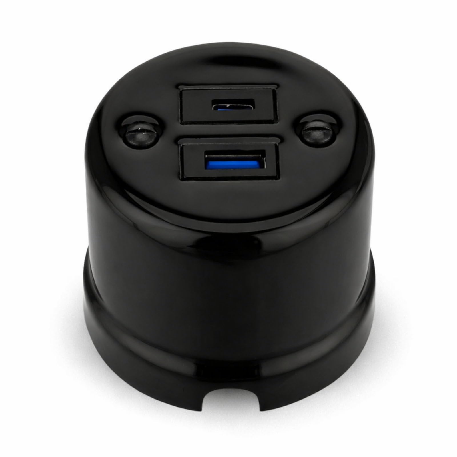 Porcelana natynkowa retro, USB-A USB-C, gniazdo 2-drożne, All-in-One, seria QR1 czarna