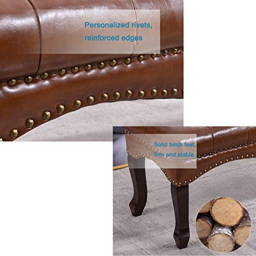 Tabouret ottoman en cuir café clair pour entrée et lit - 6