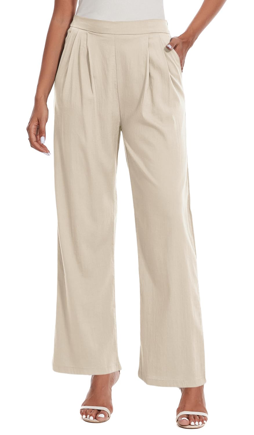 ZXIHZF Women's Summer Pull on Soft Pants Back Elastic Waist Ankle Length Slacks