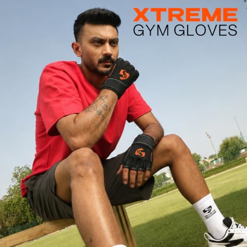 Image of SG Xtreme Gym Gloves for Men & Women | Premium Leather Palm, Half Finger Workout Gloves, Wrist Wrap, Soft Grip, Breathable & Durable | Weightlifting, Bodybuilding & Fitness