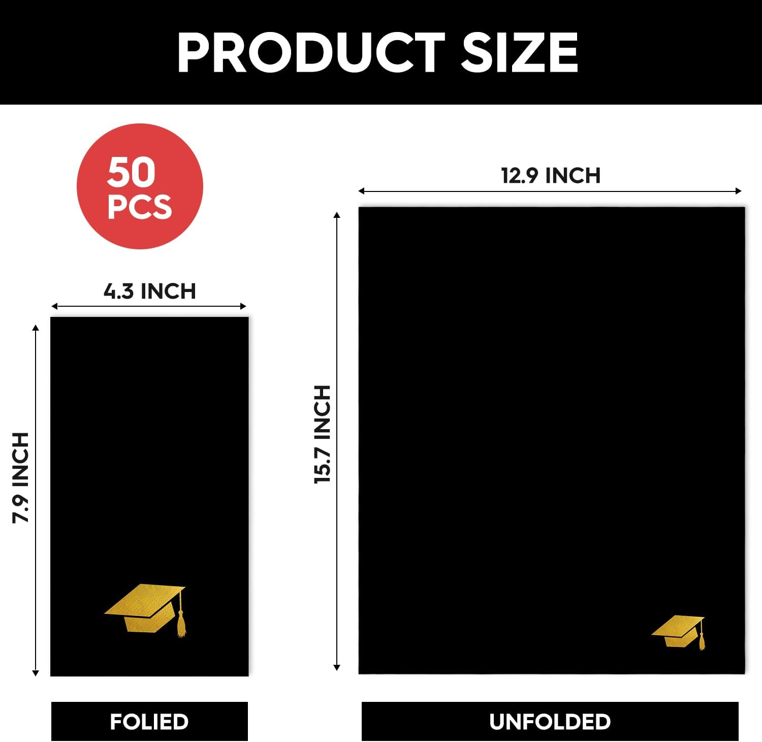 Horaldaily 50 Graduation Class of 2026 Disposable Paper Decorative Guest Napkins, Black Gold Foil College High School Grad Celebration Hand Towel Party Lunch Kitchen Bathroom image 5