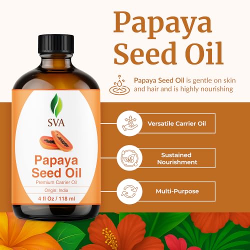 Image of SVA Papaya Seed Carrier Oil, Glass Bottle with Dropper, 4 Fl Oz (118 ml) | Papaya Seed Oil for Face Care, Skin Care, Facial Oil, Hair Care, Scalp Massage, Body Massage, Dilution & DIY Beauty Blends