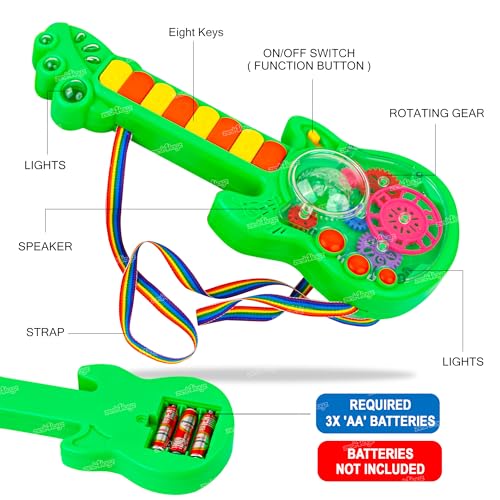 Image of Zest 4 Toyz Musical Guitar Toy for Kids with Rotating Gears 8 Colorful Keys Flashing Lights & Piano Sound Toy for Boys and Girls Ages 3+ (Green)