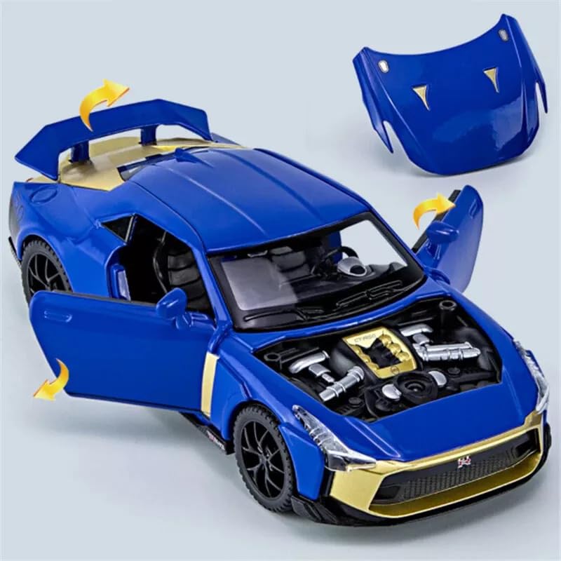 Image of 1:32 Nissan GTR50 Model Car, Diecast Collectible Pull Back Toy Car with Sound and Light for Adults, Kids, Boys, and Girls, Gift (Blue)