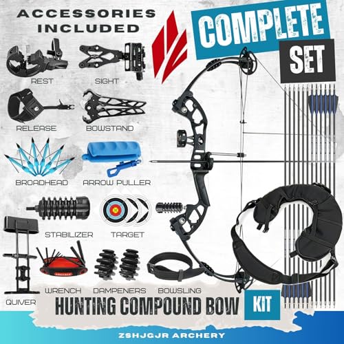 ZSHJGJR Compoundbogen Set Erwachsene 30-60 LBS Bogenschießen Bogen und Pfeil Set Compoundbögen Jagdbogen Sportbogen Compound Bow Bogen und Pfeil Set mit Zubehör Linkshänder Rechtshänder