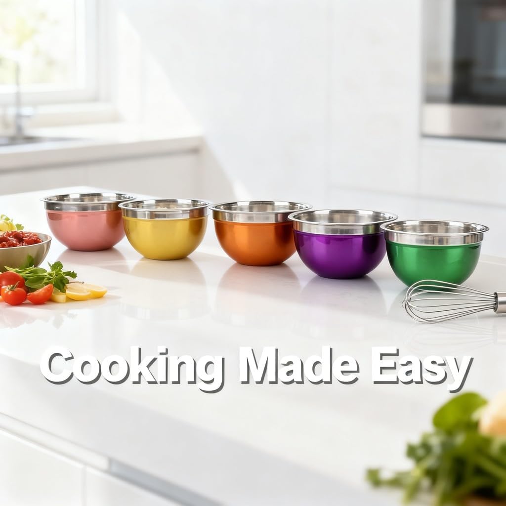 Stainless Steel Bowls with Lids, 5 Pieces Mixing and Baking Bowl Set for Fruit Salad and Egg Preparation - Durable Thickened Design, Versatile Kitchen Use for Cooking and Serving