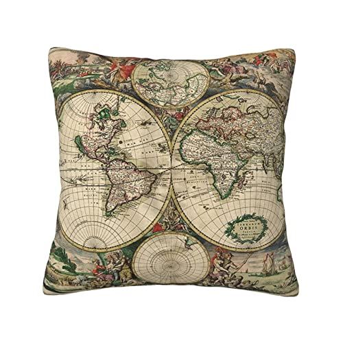 古代のアンティークの古い老朽化した地図 クッションカバー 背当て 抱き枕カバー 可愛い おしゃれ ベルベット生地 座布団カバー ソファー ベッド 車 インテリア 部屋飾り 北欧デザイン プレゼント 正方形 角型 60cm × 60cm