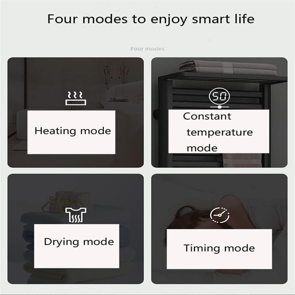 Bathroom Electric Towel Rack Carbon Fiber Temperature Time Control Smart Home Heated Rail Warmer (Color : White Size : Left) (White Right) image 5