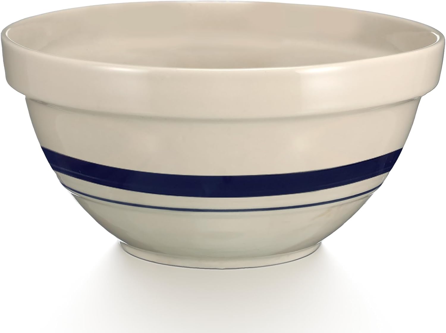 FillTouch 10'' Vintage Stoneware Mixing Bowl Hand-turned Blue Stripe Ceramic Large Serving Bowl for Kitchen Baking, Cooking, Serving, Prepping, Dough Kneading, Microwave and Dishwasher Safe