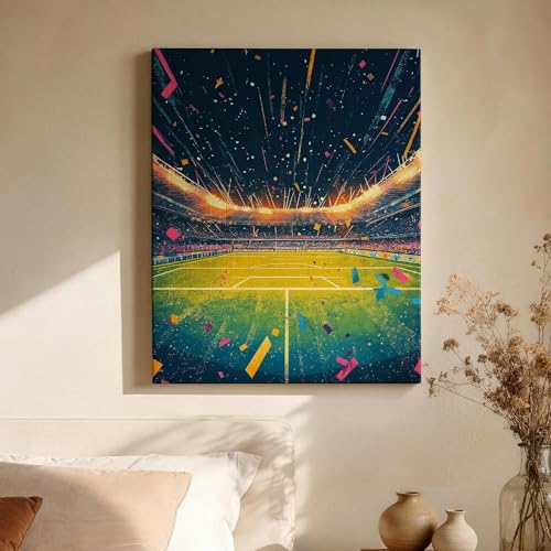 Impression sur toile de stade bleu et jaune pour déco moderne de salon - 40x50 cm