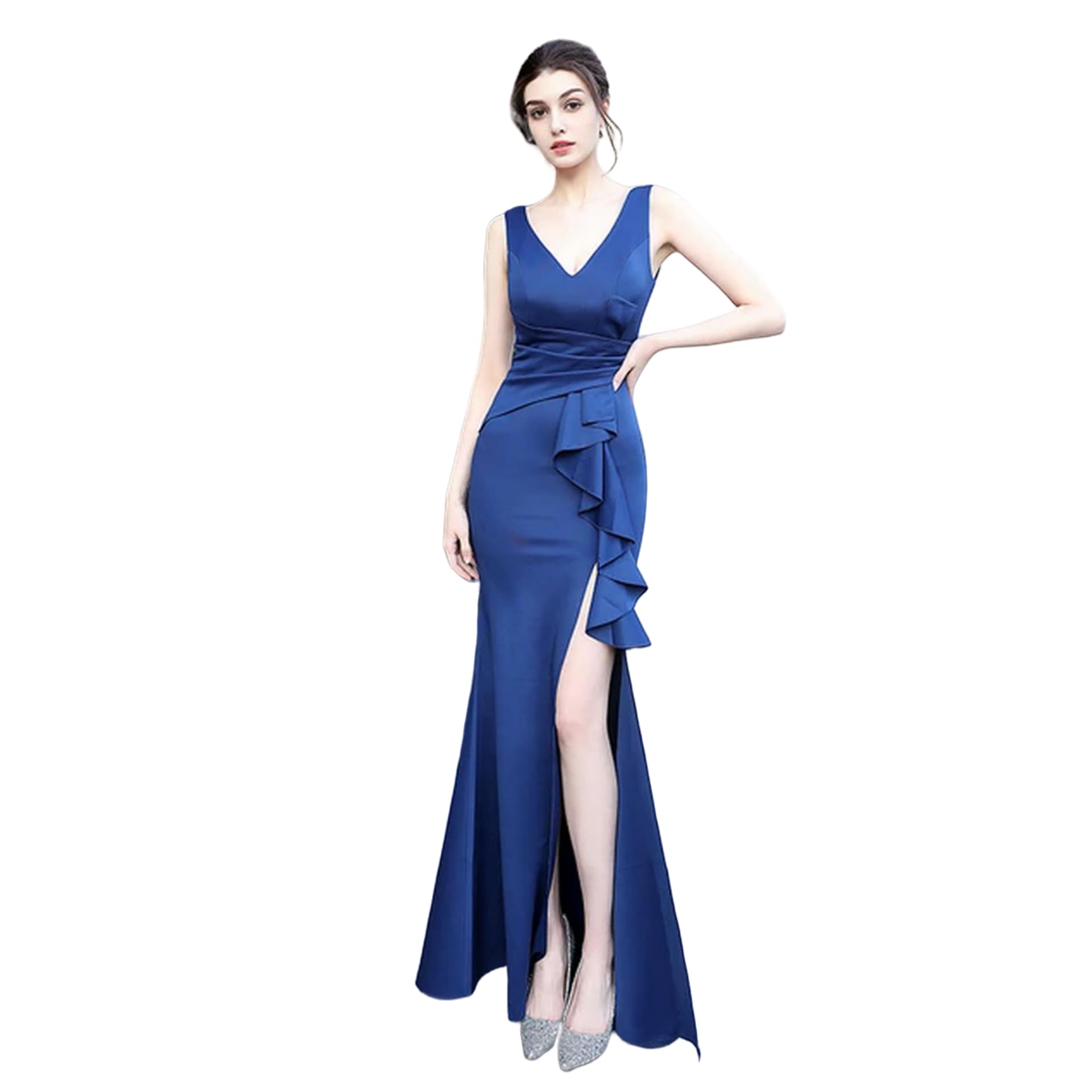 Vestido de Fiesta de Dama de Honor de Sirena con Volantes y Abertura para Mujer Spandes