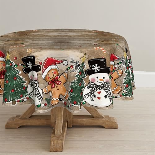 Horaldaily Christmas Tablecloth 70 x 70 Inch Round Gingerbread Man Tree