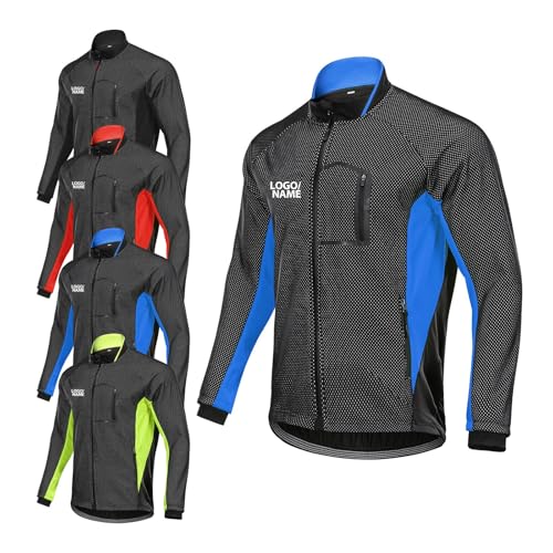 PromCaeruyn Chaqueta de Ciclismo Personalizada Maillot de Ciclismo Impermeable de Manga Larga para Hombre para Montar a Caballo y Correr(Blue,XL)