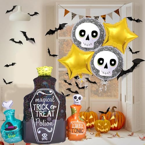 Image of Rozi Decoration Halloween Bottle Foil Balloons | Magical Bottle Theme Foil Balloons | Halloween Decoration Items for Living Room, Multicolor, 5 Pieces