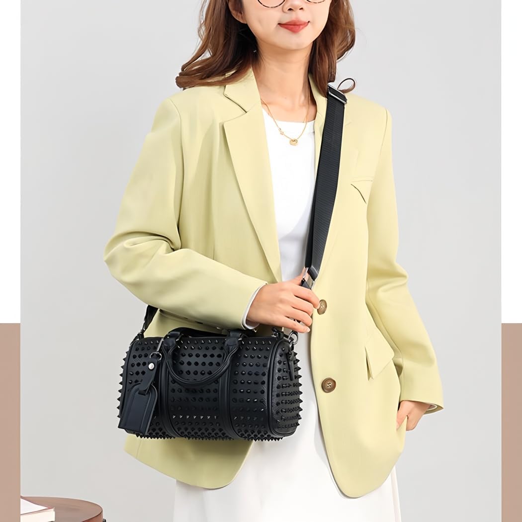 Unisex rivet pillow bag Studded Handbag, Black Leather, Shoulder Bag with Crossbody Strap, crossbody bag, commuting tote bag