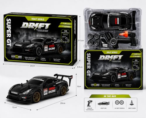Image of Nextronix 40 km /h High-Speed 1:16 Scale 4WD RC Drift Car | 2.4GHz Remote Control Racing Car with LED Lights & Rechargeable Battery | Carbon Black Edition