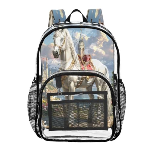 ALAZA Unicorn Cloud Castle Cloud Clear Backpack PVC Transparent Bookbag Heavy Duty for Student Boy Girl Kids Adult School Travel Work