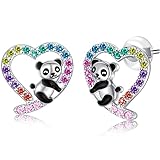 Hypoallergenic Panda Earrings for Girls Women 925 Sterling Silver Heart Stud Earring for Sensitive Ears Panda Gifts for Girls Christmas Jewelry.