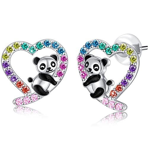 Hypoallergenic Sloth/Panda/Koala/Cat Stud Earrings for Girls Women 925 Sterling Silver Colorful Animal Heart Earring Studs for Sensitive Ears Sloth Jewelry Gifts.
