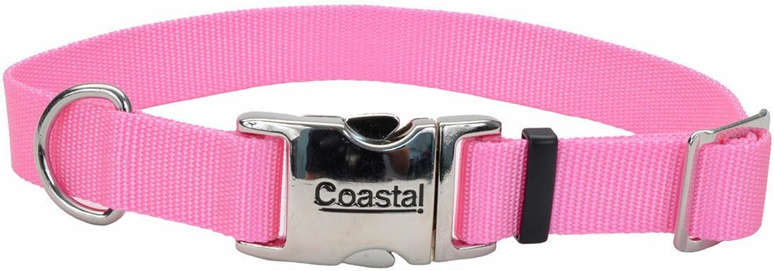 Coastal Pet Adjustable Dog Collar with Metal Buckle – Comfortable Fade-Resistant Dog Collar with Snap Lock – Perfect for Walking & Tie Outs -Pink Bright – 1″ x 18″ – 26″