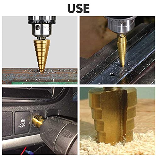 Step Drill Bit Set For Metal, 1/4Inch High Speed Steel Titanium Coated Metric Straight Groove Step Drill Bits Set With Automatic Spring Loaded Center Punch Power Tools #TOP2