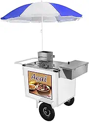 Carrinho de Açai Cefaz Luxo Branco com Rodas Pneumáticas e Guarda Sol Bl16p/gs