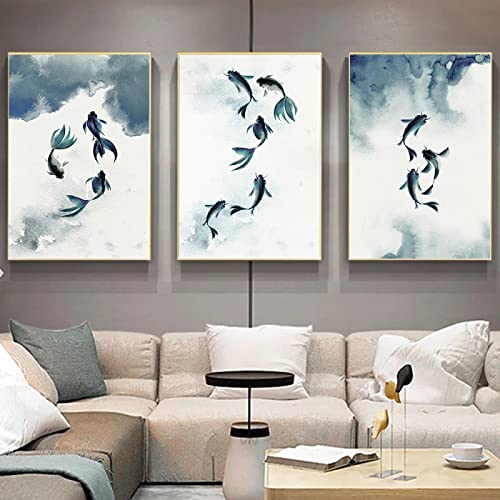 Aquarelle peinture style chinois pour apaiser votre intérieur avec art bleu 60x80