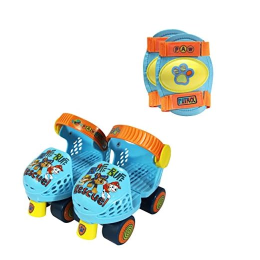 PlayWheels PAW Patrol Roller Skates with Knee Pads, Blue/Orange Junior Size 6-12