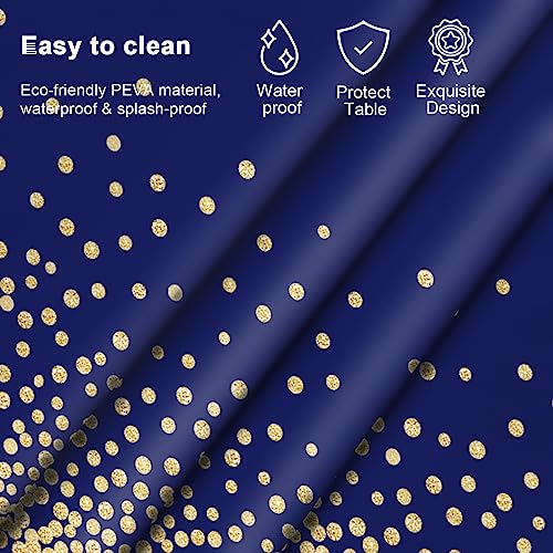Image of Mulbozy 2 Pcs Navy Blue and Gold Table Cloth,Disposable Rectangle 54x108 in