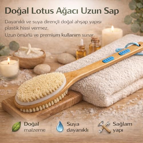 Bluefox Sırt ve Vücut Temizleme Fırçası - 2 Taraflı Sert & Yumuşak Lifli, Bambu Uzun Saplı (43cm), Ölü Deri ve Gözenek Temizleyici, Pürüzsüz ve Canlı Cilt İçin İdeal
