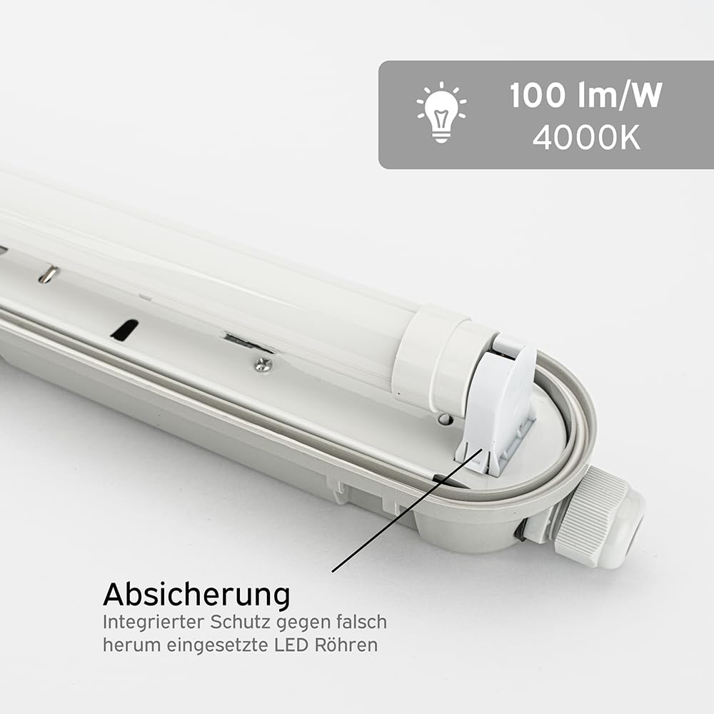 NCC-Licht LED Feuchtraumleuchte Wannenleuchte 120cm IP65 2 x 18W T8 4000K Neutralweiß durchgangsverdrahtet, Deckenlampe für Keller Werkstatt Garage mit Sensor